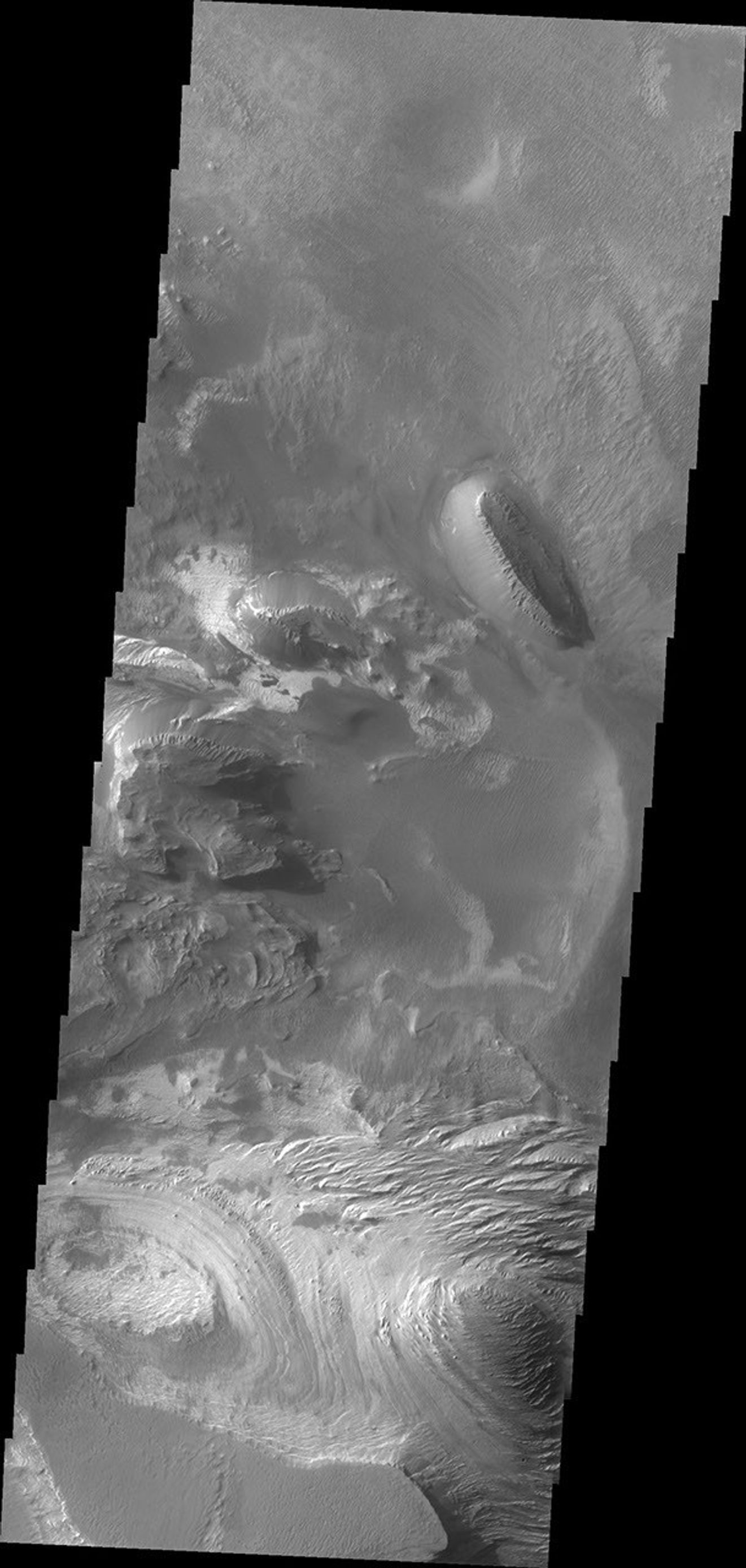 This image of Candor Chasma captured by NASA's 2001 Mars Odyssey spacecraft shows layered floor materials.