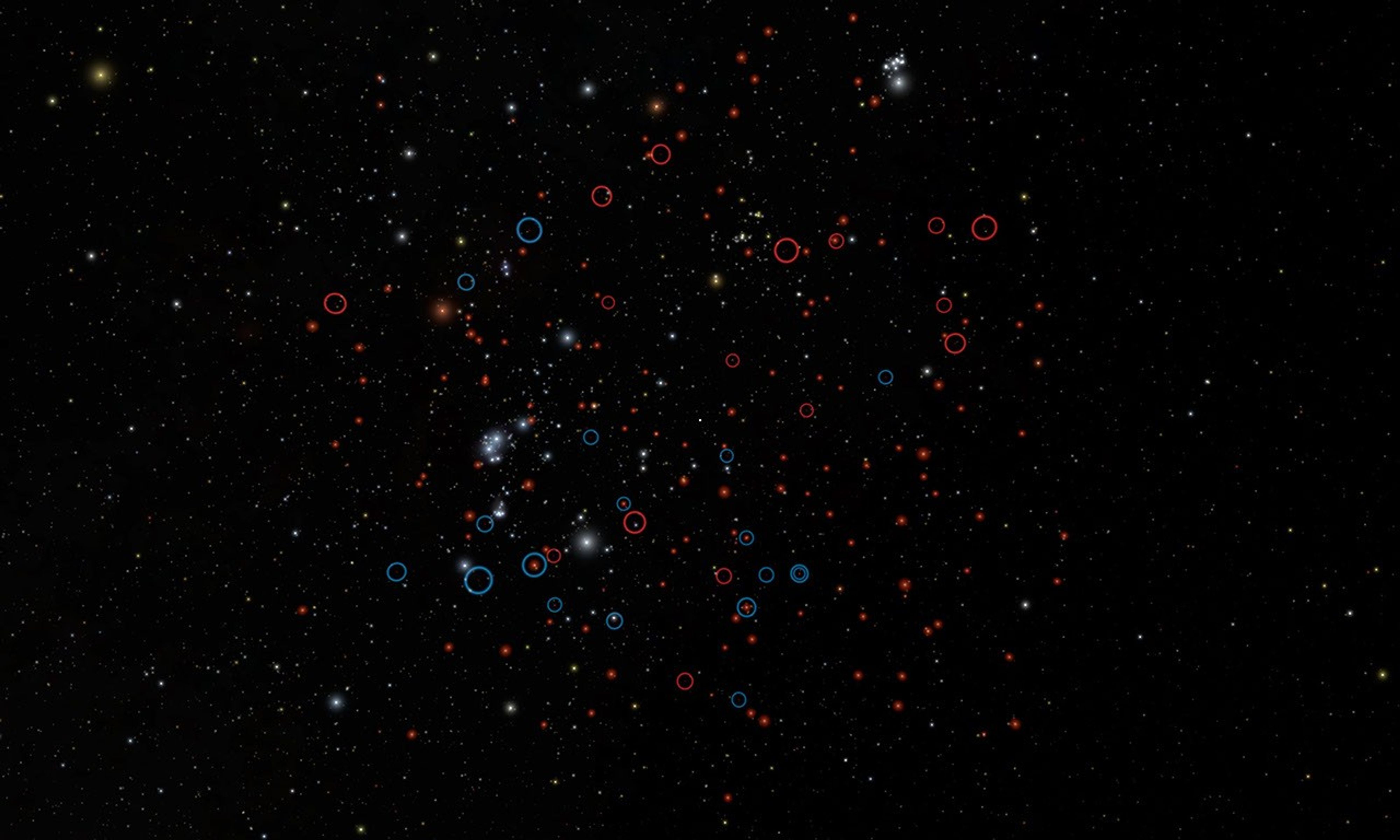 This image shows our own back yard, astronomically speaking, from a vantage point about 30 light-years away from the sun. It highlights the population of tiny brown dwarfs recently discovered by NASA's WISE. The image simulates actual positions of stars.