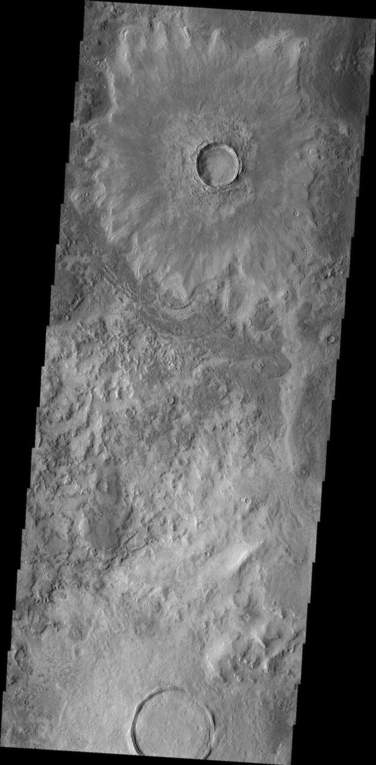 This image from NASA's 2001 Mars Odyssey spacecraft shows two craters located in the northern lowlands.