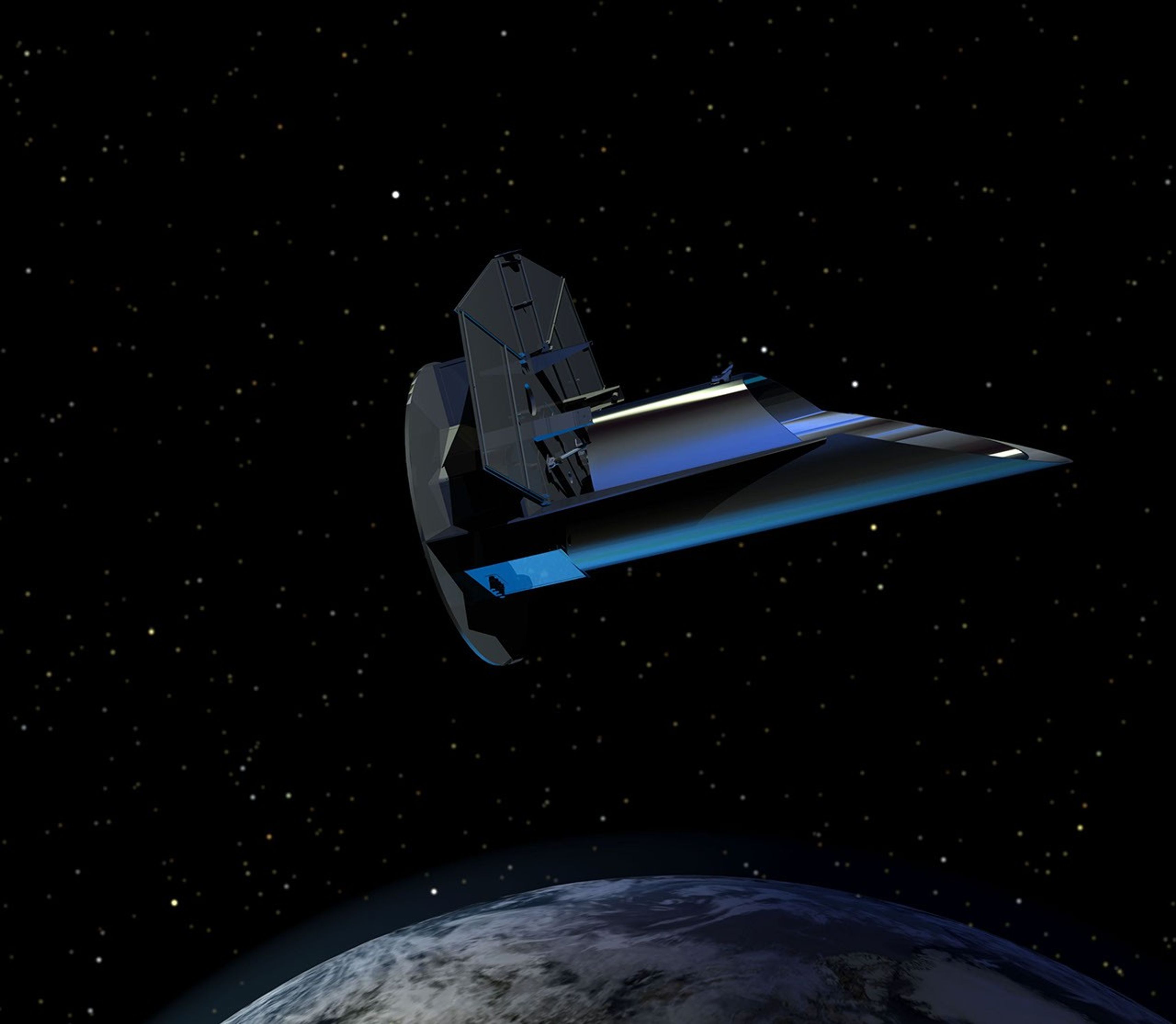 This is an artist's rendering of the spacecraft FINESSE orbiting above Earth. Proposed for launch in 2016 as part of NASA's Explorers Program, FINESSE would take the first 'family portrait' of extrasolar planets.
