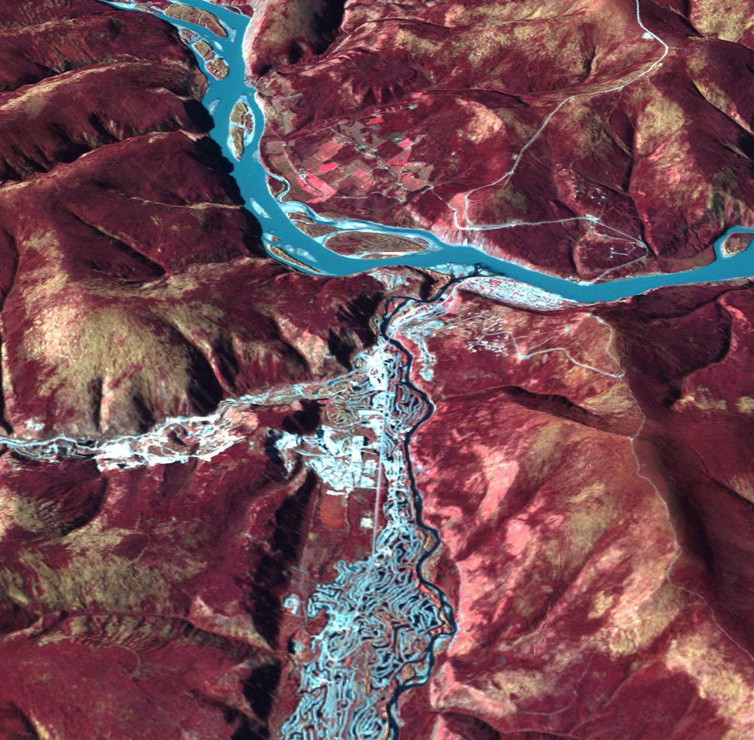 NASA's Terra spacecraft acquired this image of Dawson, Canada. A boom town in 1898, discovery of gold in the Klondike fueled the massive influx of miners, merchants, and other support professions to this town on the Yukon River.