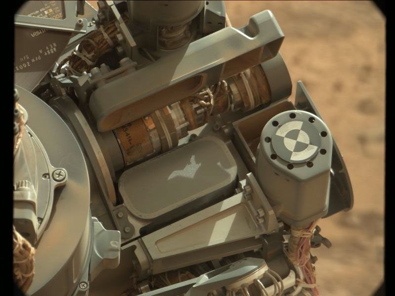 This image shows the location of the 150-micrometer sieve screen on NASA's Mars rover Curiosity, a device used to remove larger particles from samples before delivery to science instruments.