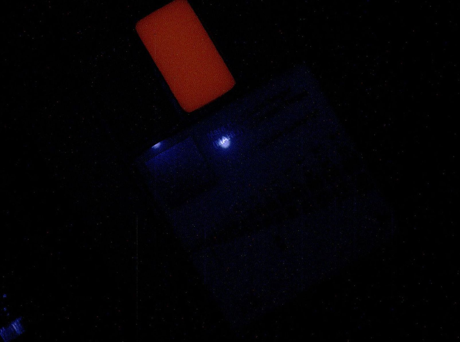 Illumination in this image comes from MAHLI's two ultraviolet LEDs, which emit light in a waveband centered at a wavelength of 365 nanometers in this image of a calibration target on NASA's Mars rover Curiosity.