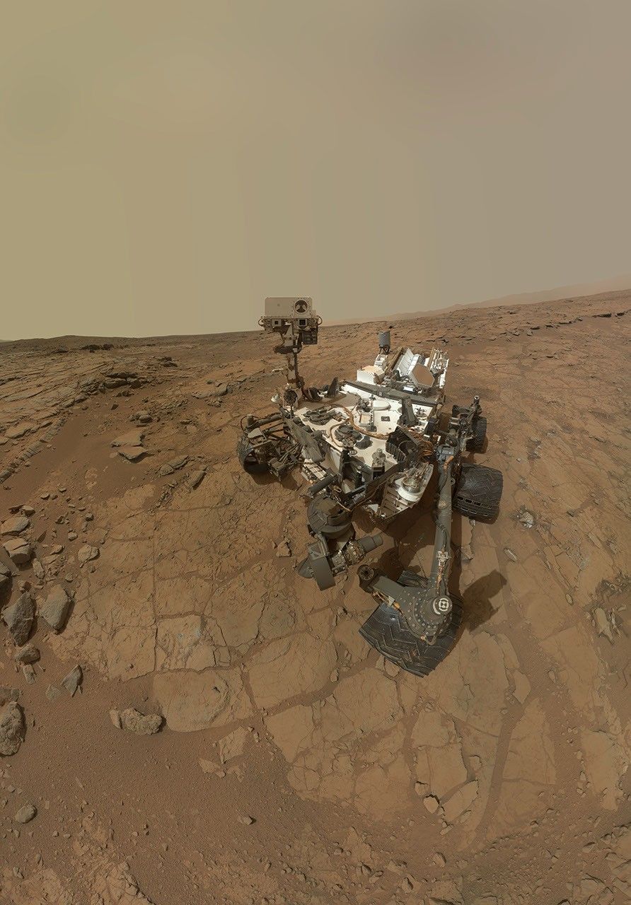 This rectangular version of a self-portrait of NASA's Mars rover Curiosity combines dozens of exposures taken by the rover's Mars Hand Lens Imager (MAHLI) during the 177th Martian day, or sol, of Curiosity's work on Mars (Feb. 3, 2013).