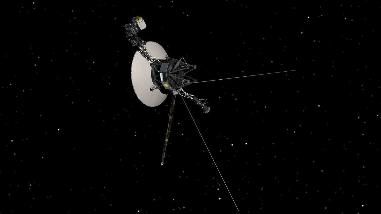 This artist's concept shows NASA's Voyager spacecraft against a backdrop of stars.