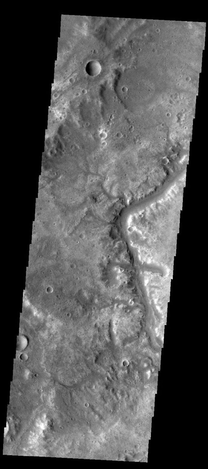 This image from NASA's Mars Odyssey spacecraft shows a small section of Samara Valles.