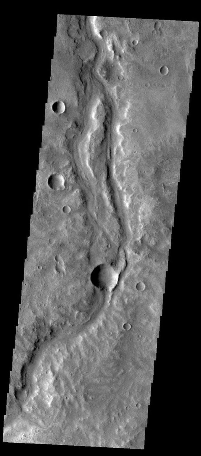 This image shows a portion of Samara Valles as seen by NASA's 2001 Mars Odyssey spacecraft.