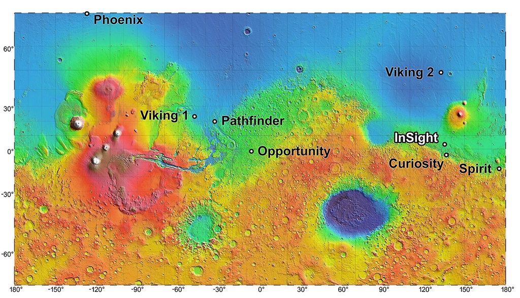 
			NASA's Mars Landing Sites, including InSight			