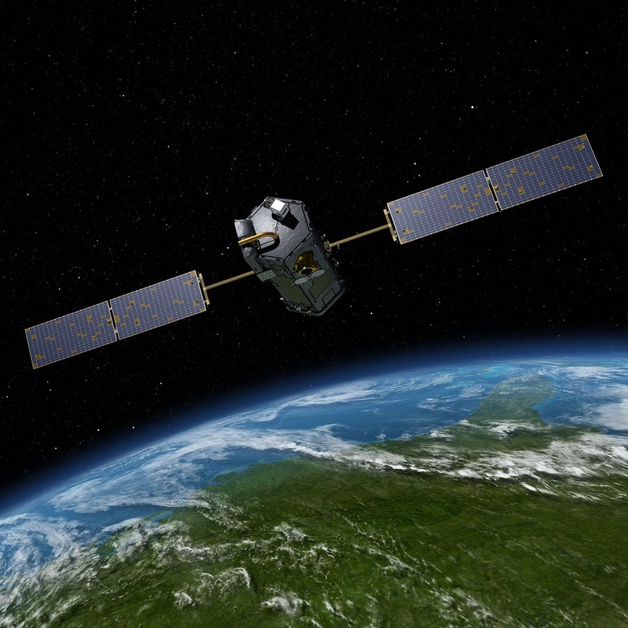 Artist's rendering of NASA's Orbiting Carbon Observatory (OCO)-2, one of five new NASA Earth science missions set to launch in 2014, and one of three managed by JPL.