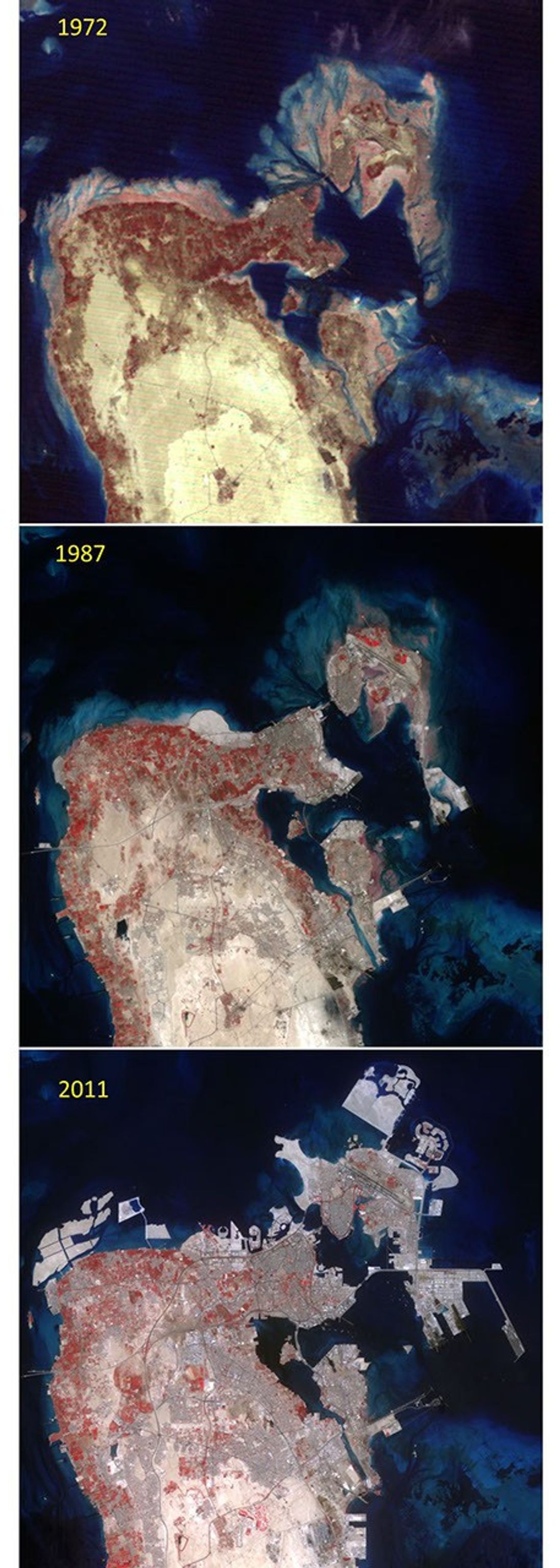 This image acquired by NASA's Terra spacecraft is of the Kingdom of Bahrain, a small island country near the western shore of the Persian Gulf.