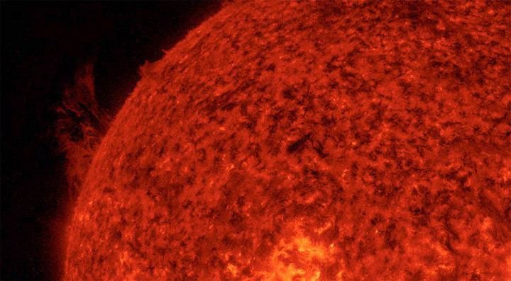 Strands and arches of plasma streamed above the edge of the Sun for over a day, pulled by powerful magnetic forces Aug. 11-12, 2016., observed by NASA's Solar Dynamics Observatory.