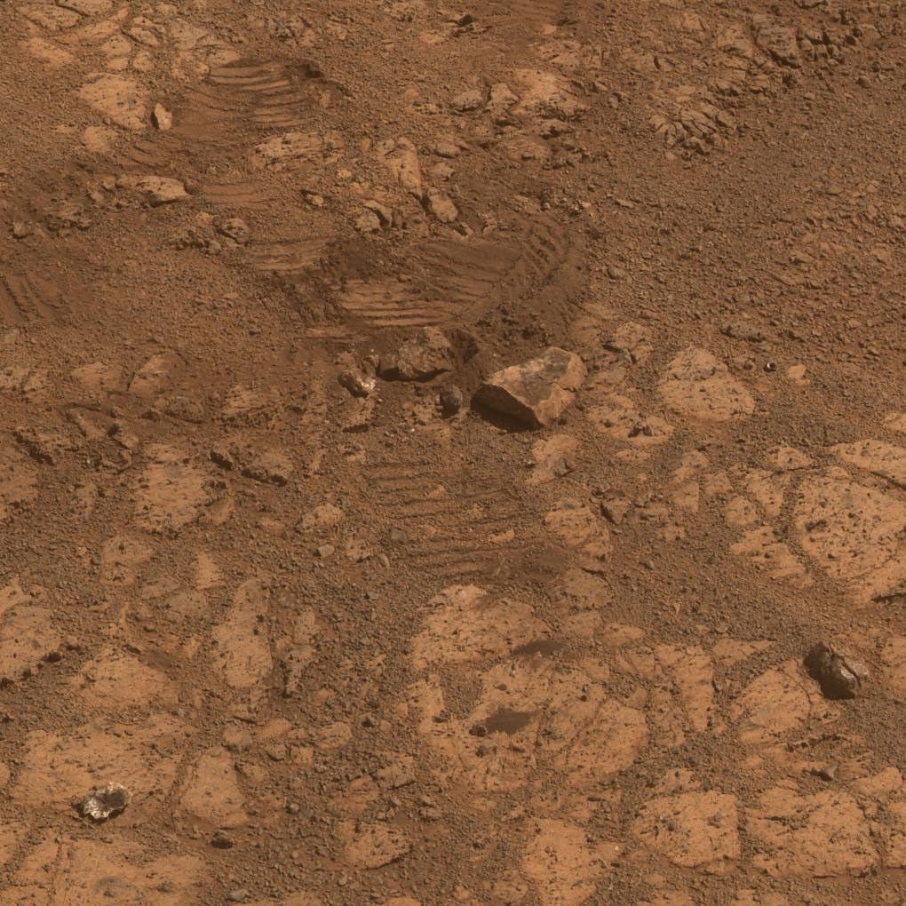 This image from the panoramic camera (Pancam) on NASA's Mars Exploration Rover Opportunity shows the location of 'Pinnacle Island' rock before it appeared in front of the rover in early January 2014.