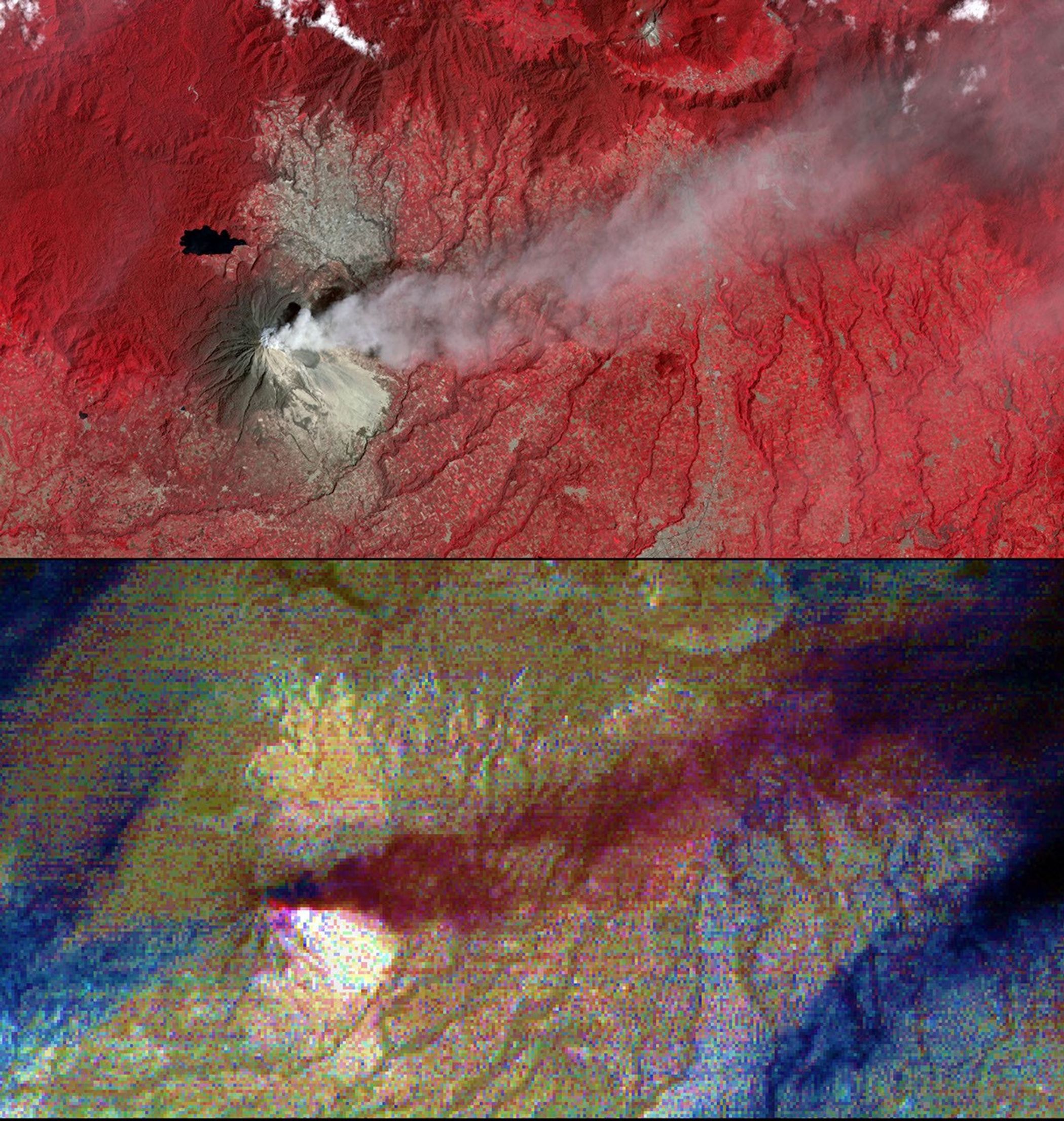This image acquired by NASA's Terra spacecraft is of Mount Sinabung, a stratovolcano located in Indonesia. In late 2013, a lava dome formed on the summit. In early January 2014, the volcano erupted, and it erupted again in early February.