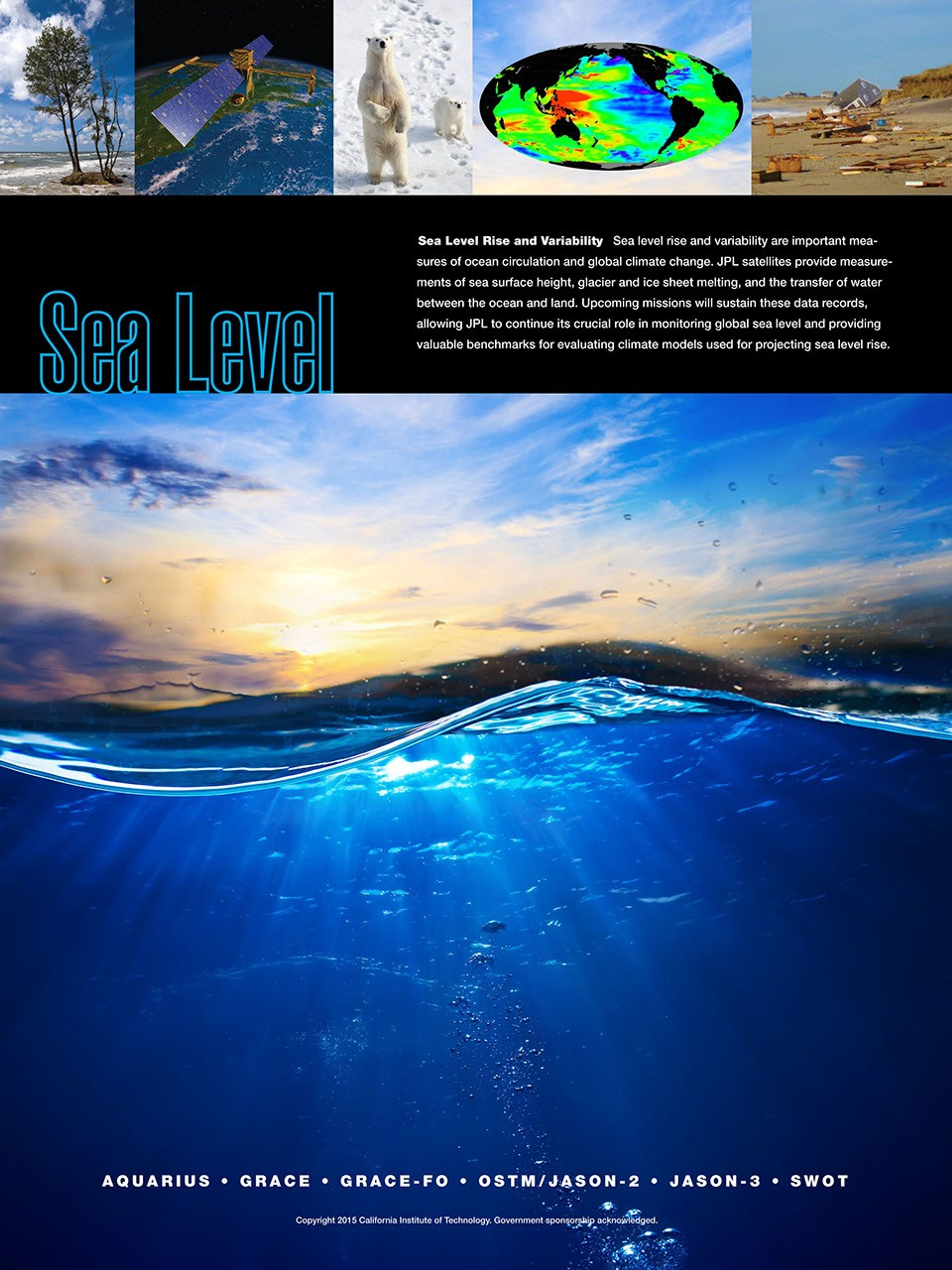 This poster highlights NASA's JPL missions that provide important inputs to research in sea level rise and variability -- key measures of ocean circulation and global climate change.