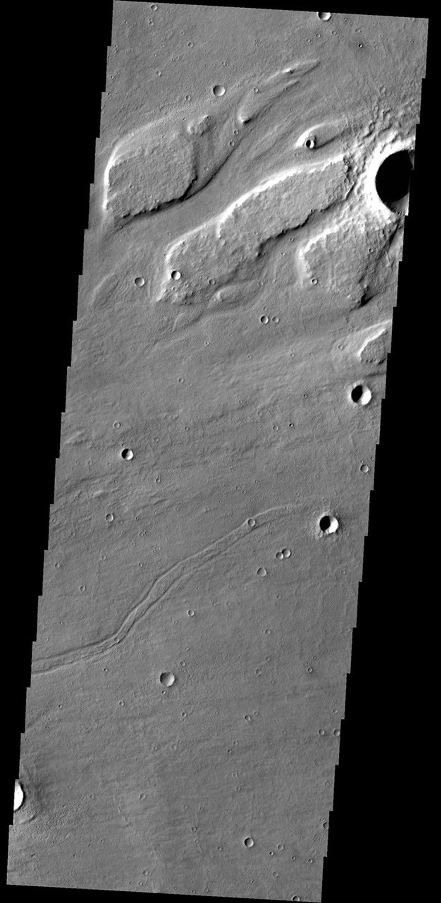 This image from NASA's 2001 Mars Odyssey spacecraft shows streamlined islands within part of Kasei Valles.