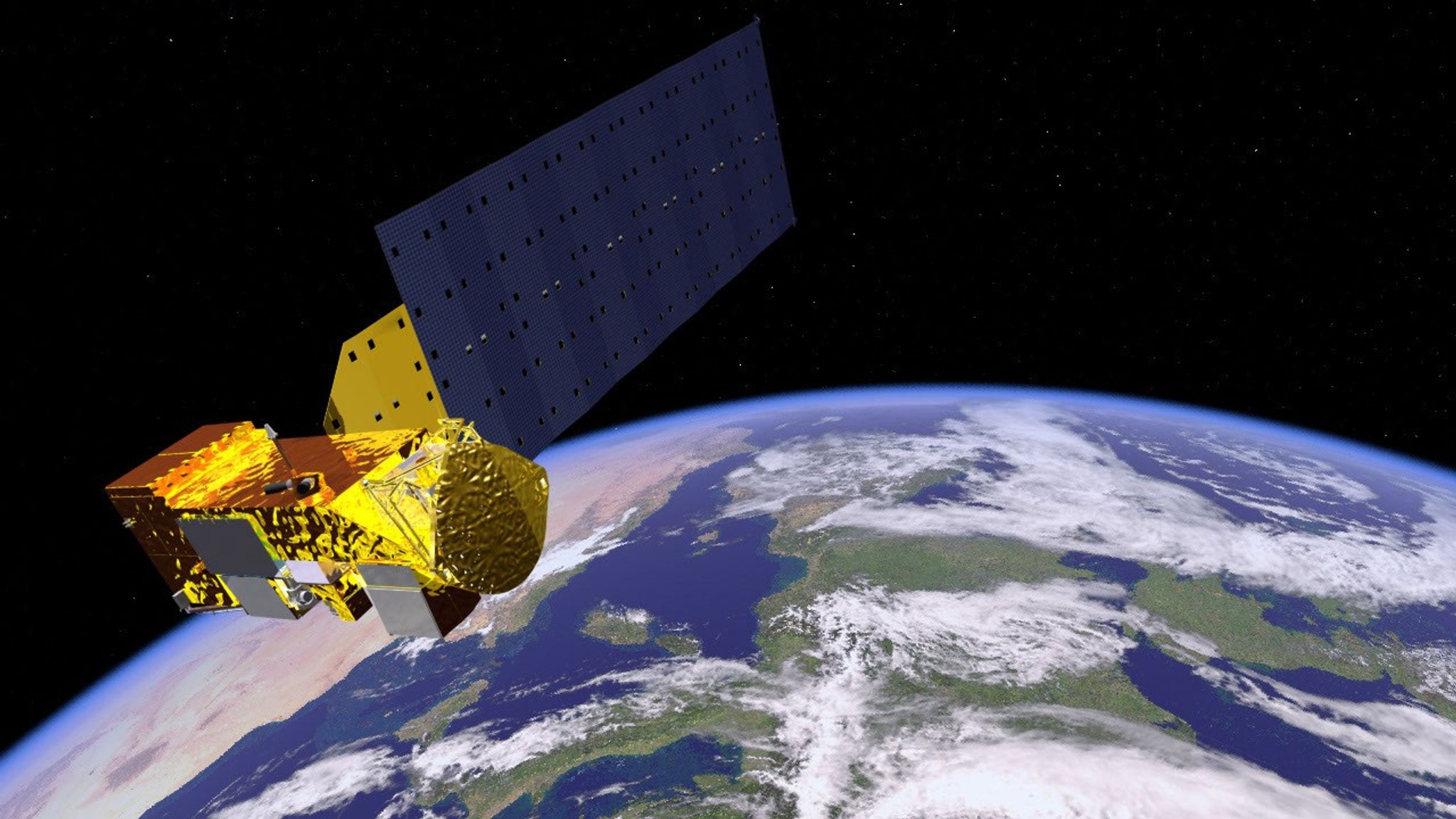NASA's Aqua satellite carries six state-of-the-art instruments in a near-polar low-Earth orbit. Aqua is seen in this artist's concept orbiting Earth.
