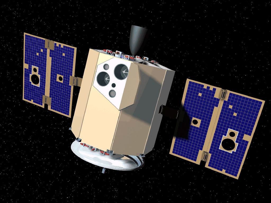 Artist's conception of the Clementine spacecraft, a joint mission of the U.S. Strategic Defense Initiative Organization and NASA.