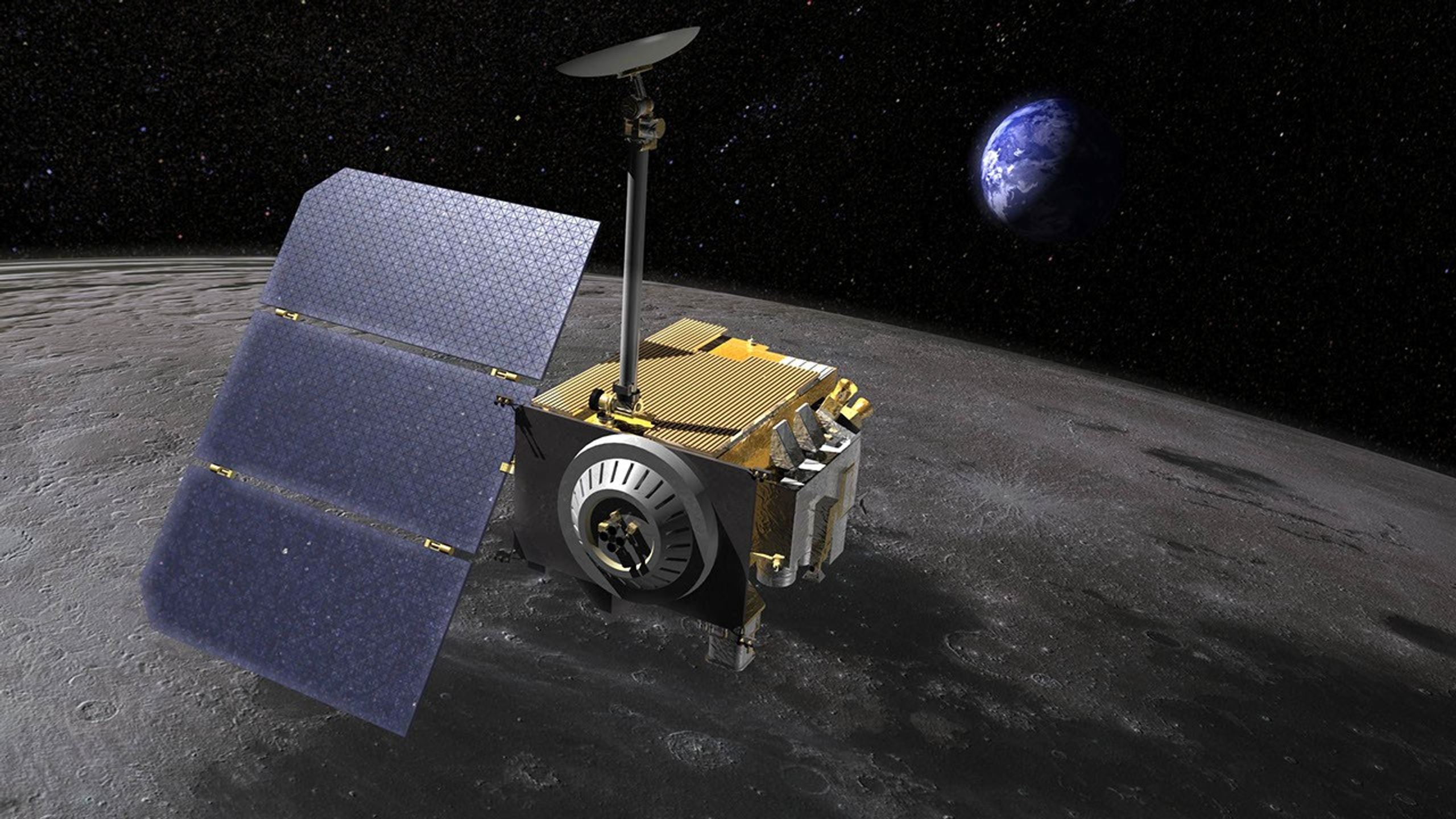Ilustración que representa el Orbitador de Reconocimiento Lunar (LRO) sobre la Luna.