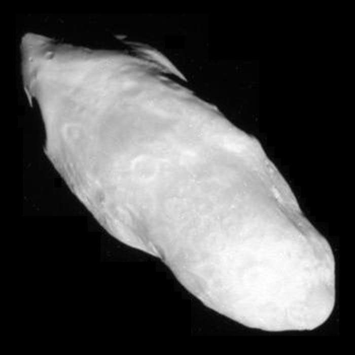 Saturn's potato-shaped moon Prometheus is shown in this close-up from NASA's Cassini spacecraft.