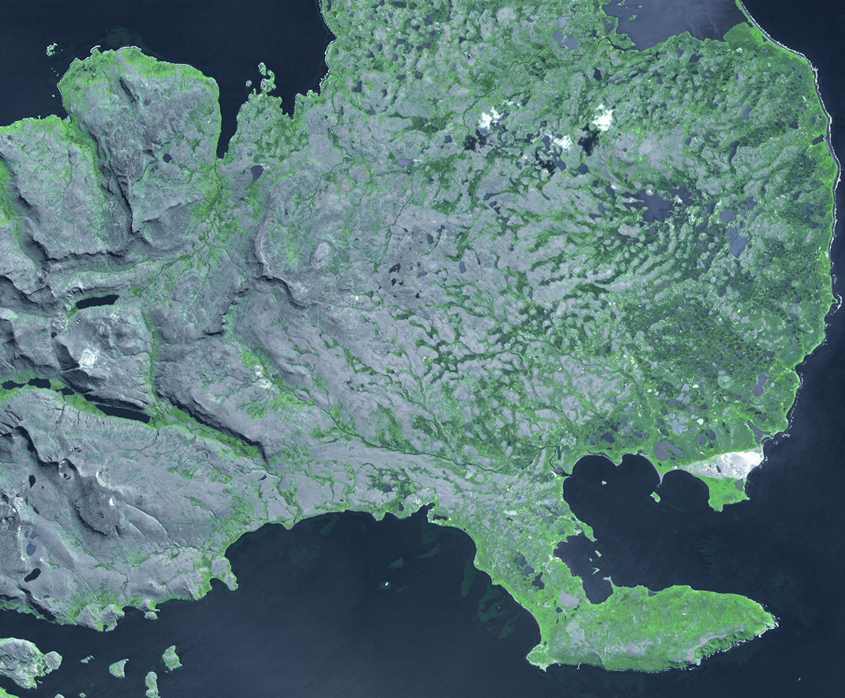 This image from NASA's Terra spacecraft shows the Kerguelen Islands (also known as the Desolation Islands), which are part of the French Southern and Antarctic lands. The islands are among the most isolated places on Earth.