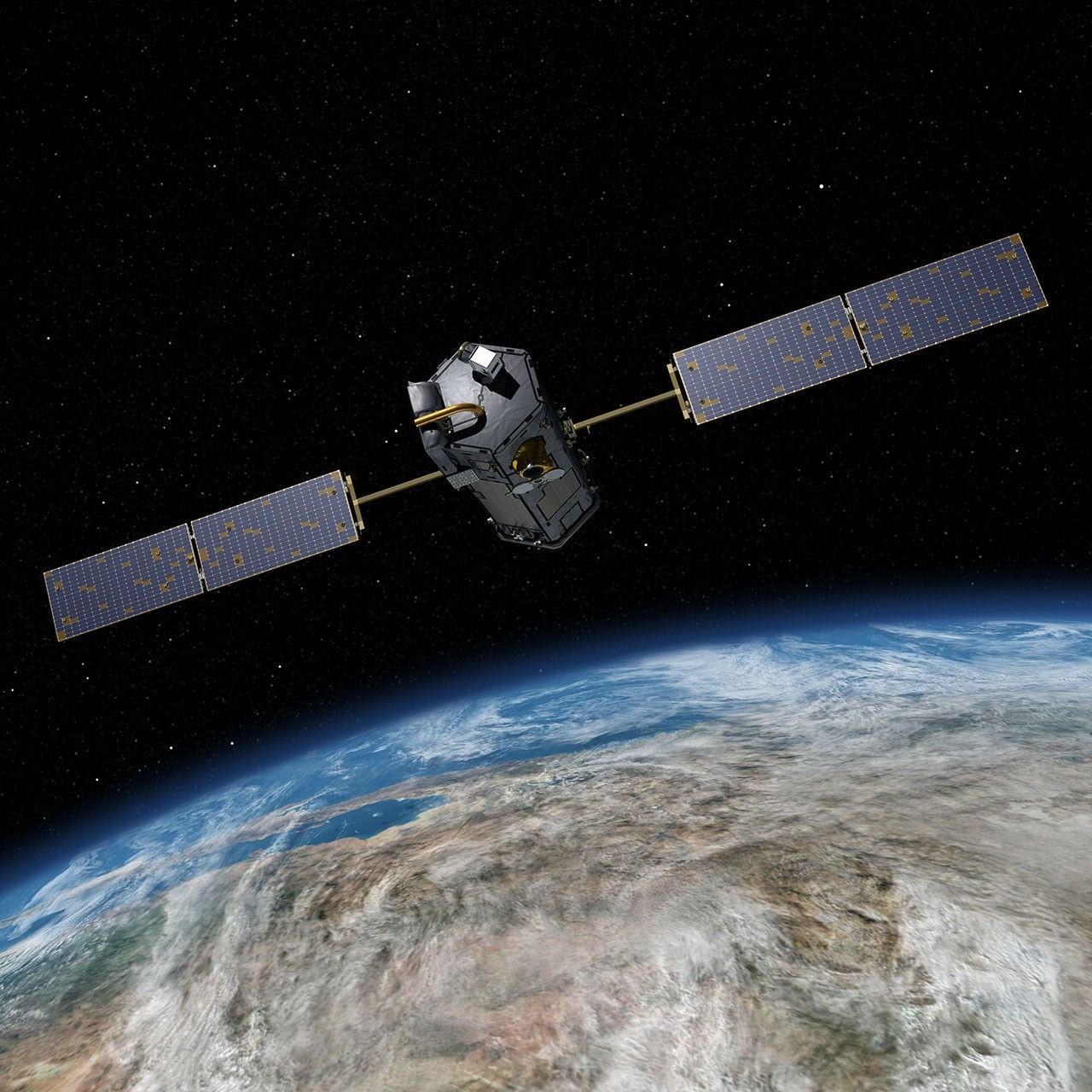 This most recent artist's rendering shows NASA's Orbiting Carbon Observatory (OCO)-2, one of five new NASA Earth science missions set to launch in 2014, and one of three managed by the Jet Propulsion Laboratory (JPL).