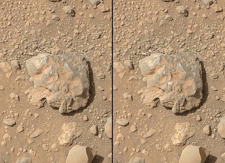 NASA's Curiosity Mars rover used the Mars Hand Lens Imager (MAHLI) camera on its arm to catch the first images of sparks produced by the rover's laser being shot at a rock on Mars. The left image is from before the laser zapped this rock, called 'Nova'.