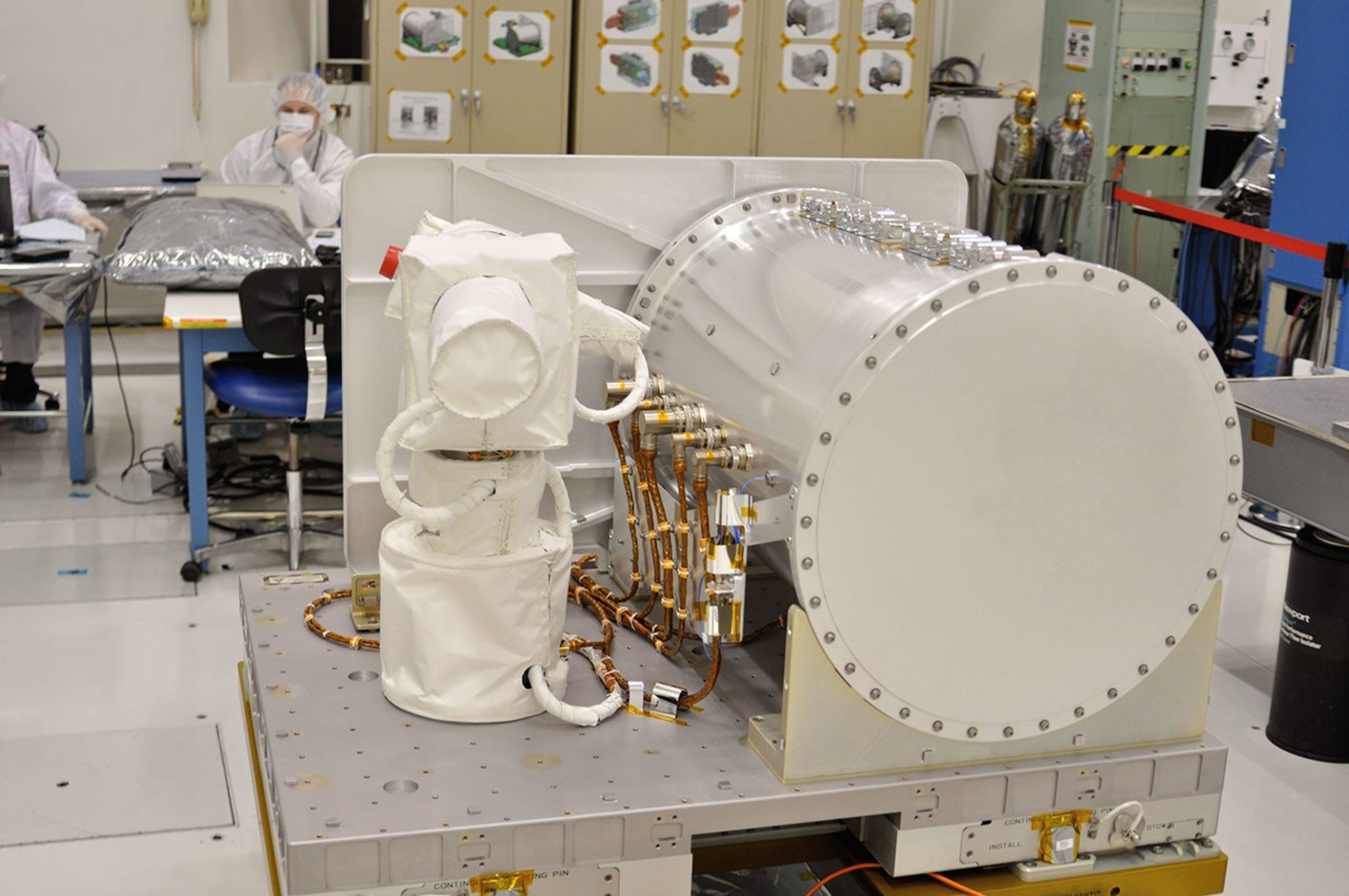 Optical PAyload for Lasercomm Science (OPALS) flight terminal undergoes final testing at NASA's Jet Propulsion Laboratory. OPALS was launched to the International Space Station from Cape Canaveral Air Force Station in Florida on April 18, 2014.