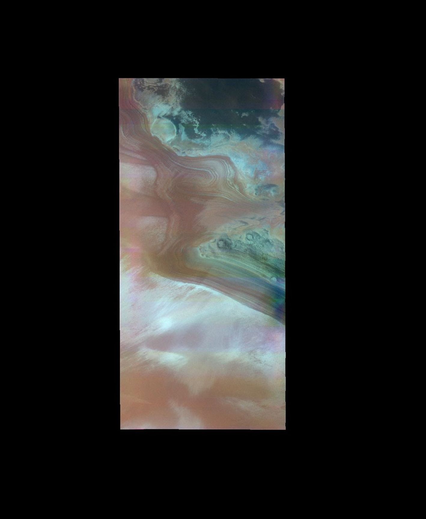 The THEMIS VIS camera contains 5 filters. The data from different filters can be combined in multiple ways to create a false color image. This false color image from NASA's 2001 Mars Odyssey spacecraft shows the margin of the north polar cap.