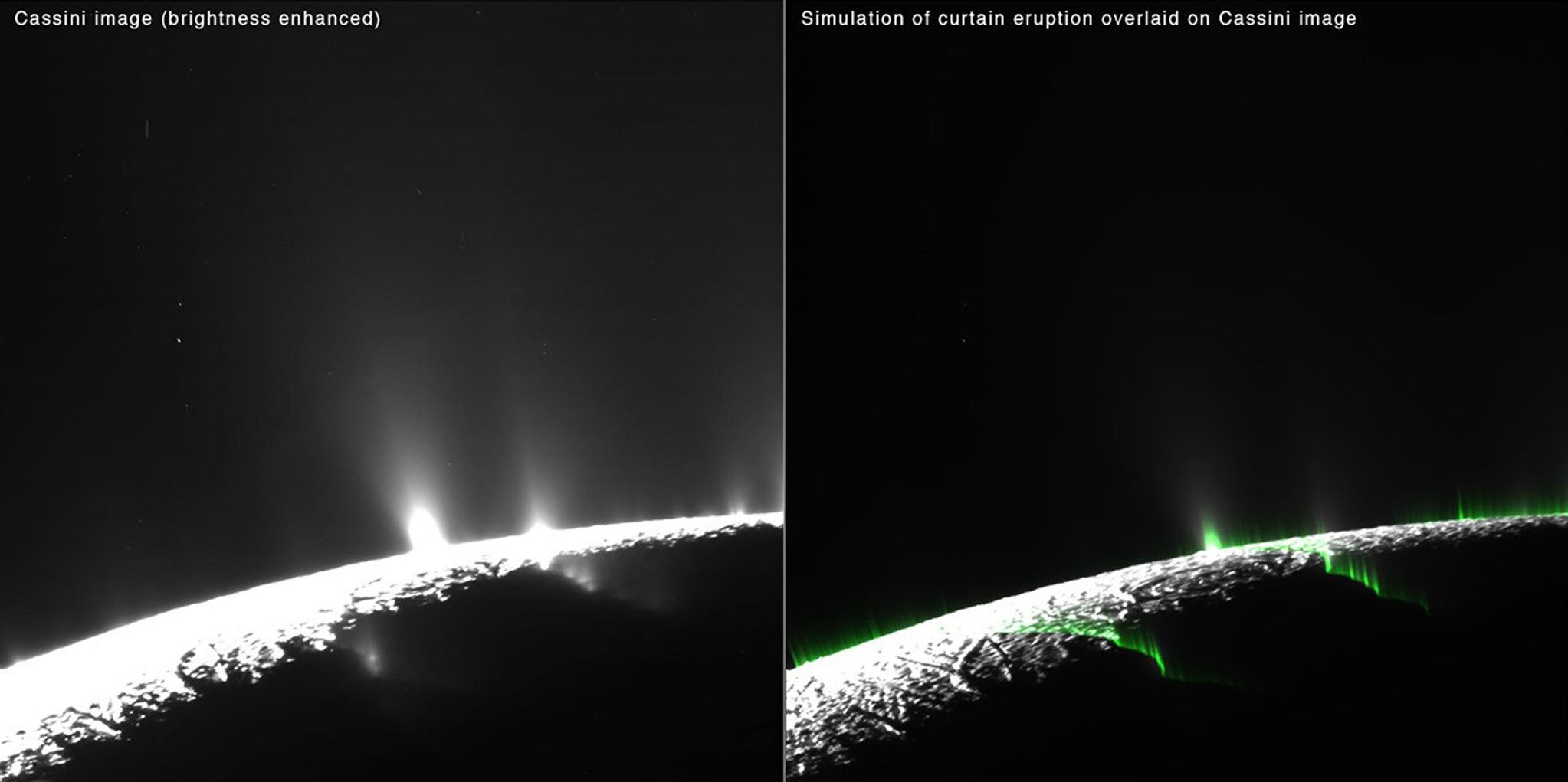 Phantom jets in simulated images produced by the scientists line up nicely with some of the features in real images from NASA's Cassini spacecraft that appear to be discrete columns of spray.