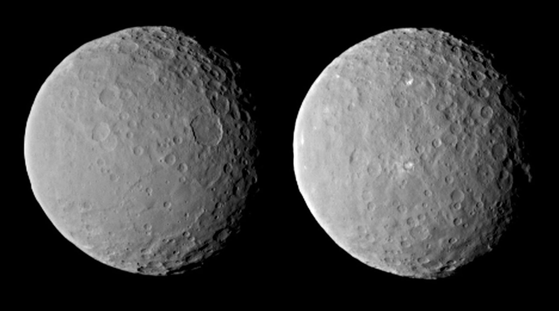 These images of dwarf planet Ceres, processed to enhance clarity, were taken on Feb. 19, 2015, from a distance of about 29,000 miles (46,000 kilometers), by NASA's Dawn spacecraft. Dawn observed Ceres completing one full rotation, lasting about nine hours