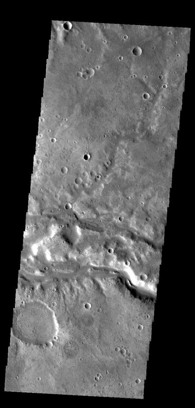 This image captured by NASA's 2001 Mars Odyssey spacecraft shows a section of Samara Valles.