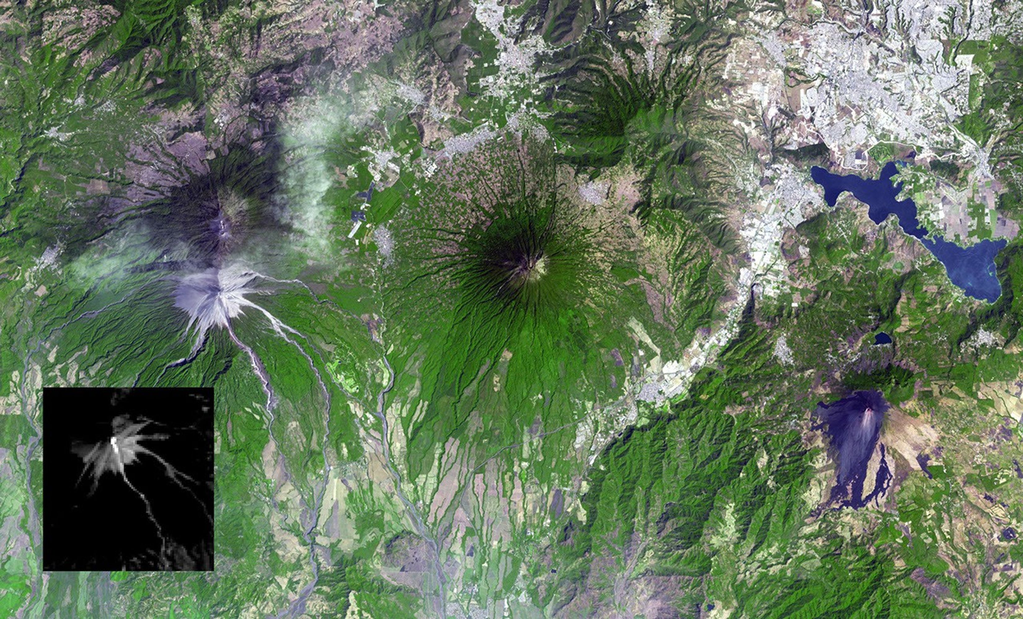 Pyroclastic flows from Guatemala's Fuego volcano eruptions sent ash plumes spewing over Guatemala City in early February, 2015. This image is from the ASTER instrument onboard NASA's Terra spacecraft.