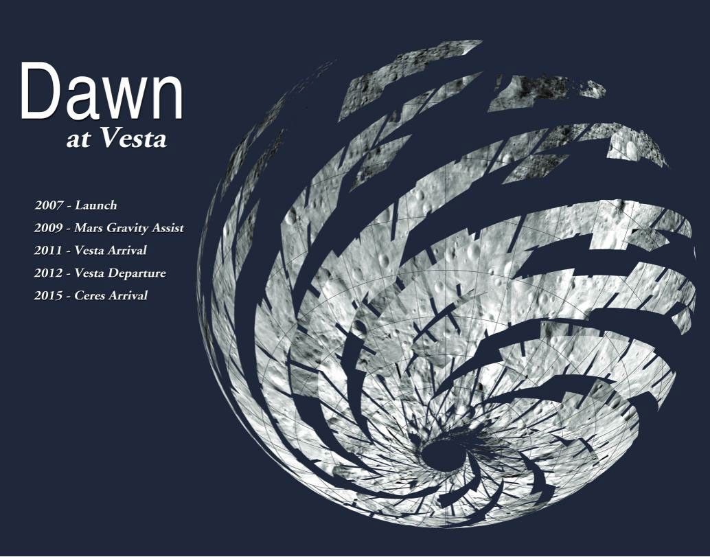 A view of one of the images from NASA's Dawn spacecraft from the 2013-2015 Double-sided Mission Events Calendar.