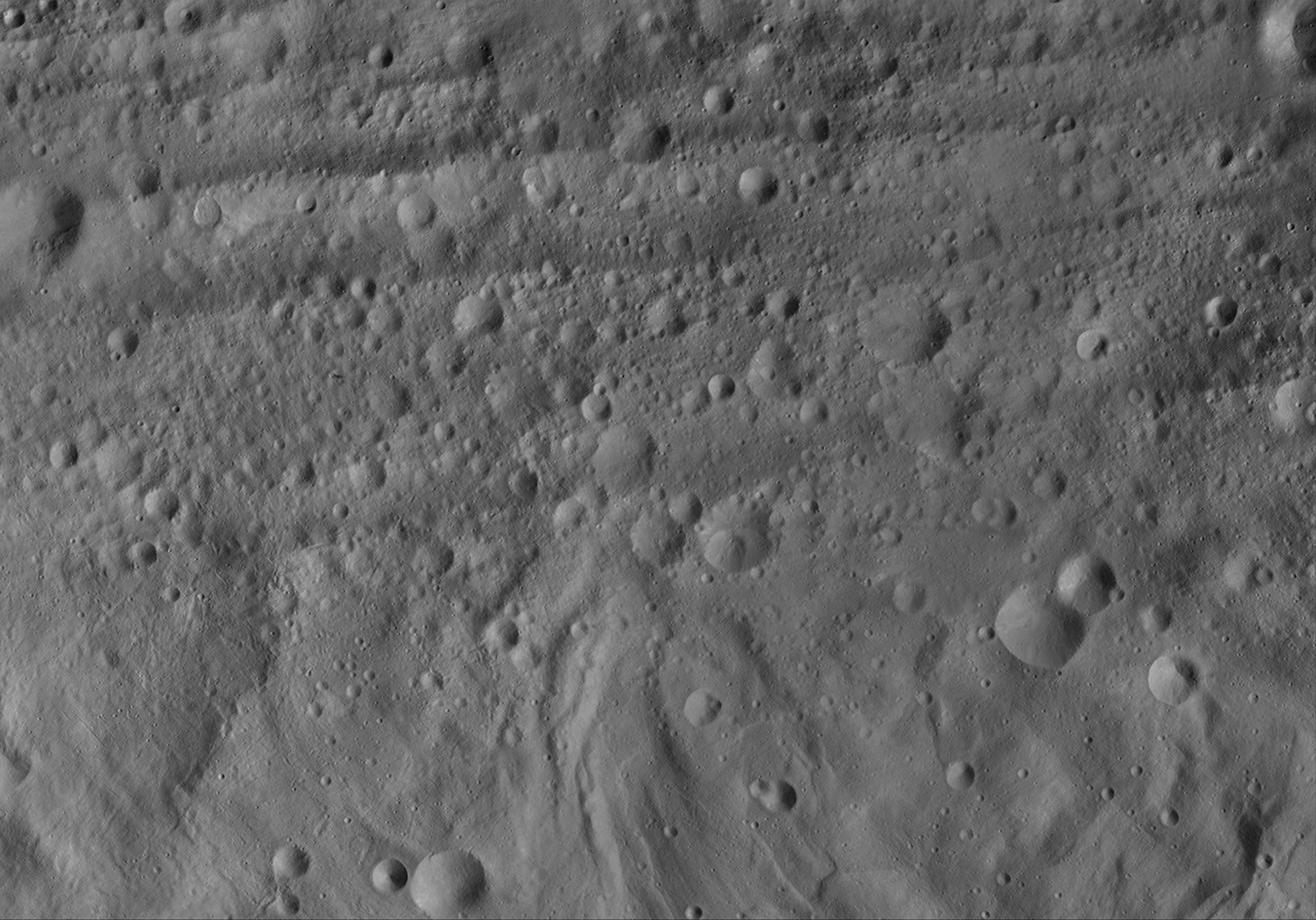 This image of Domna AV-L-17, from the atlas of the giant asteroid Vesta, was created from images taken as NASA's Dawn mission flew around the object, also known as a protoplanet.