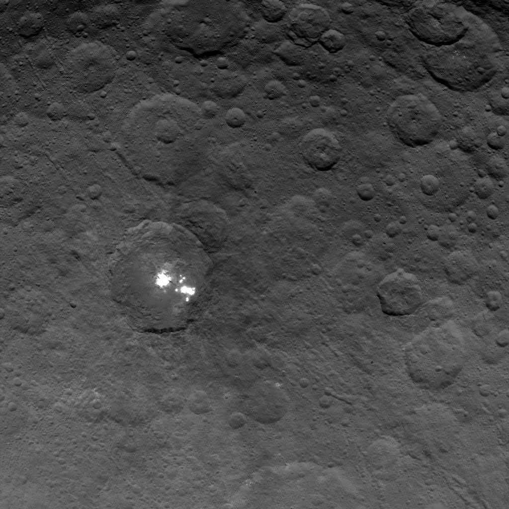 The brightest spots on dwarf planet Ceres are seen in this image taken by NASA's Dawn spacecraft on June 6, 2015.
