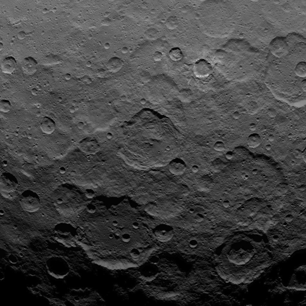 This image, taken by NASA's Dawn spacecraft, shows dwarf planet Ceres from an altitude of 2,700 miles (4,400 kilometers). The image, with a resolution of 1,400 feet (410 meters) per pixel, was taken on June 25, 2015.