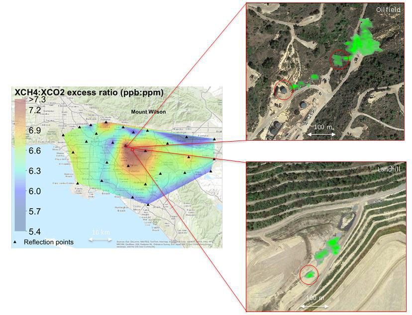 This image captured by a prototype NASA satellite instrument at NASA's California Laboratory for Atmospheric Remote Sensing (CLARS) shows a persistent methane hotspot (central red area) over Los Angeles basin.