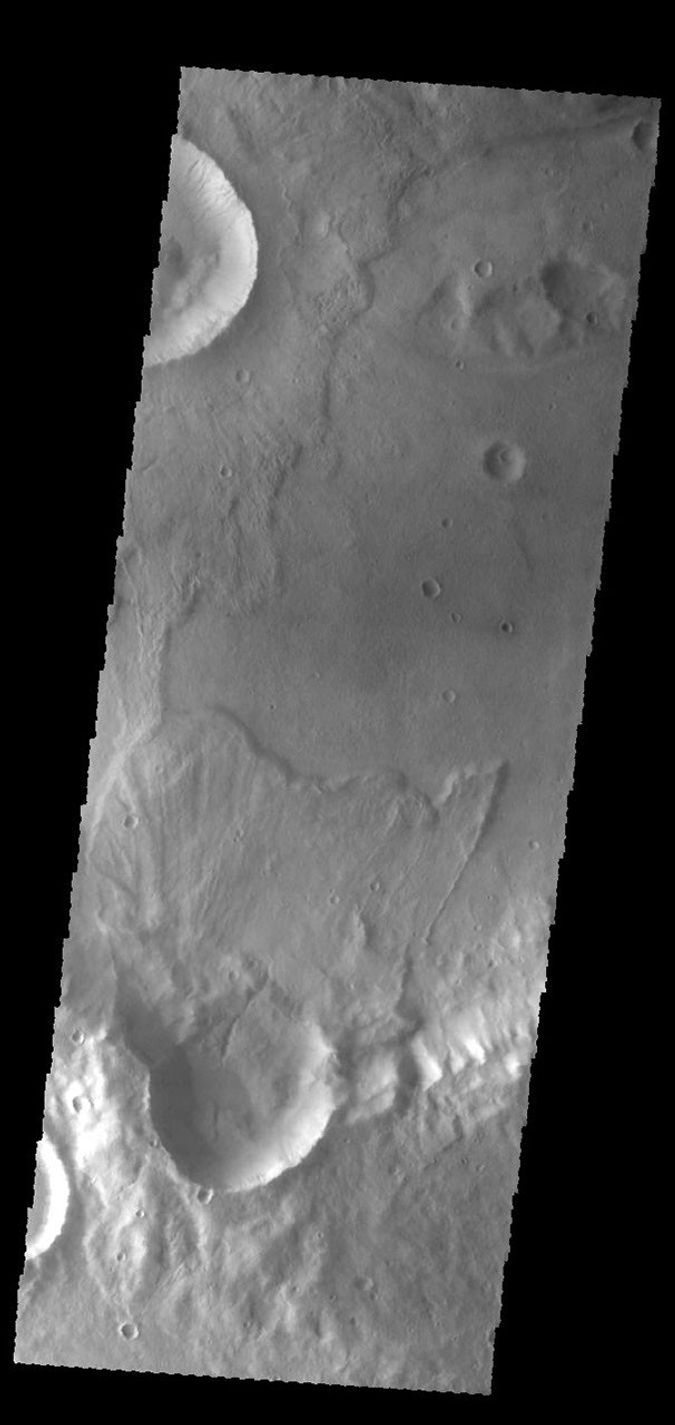 This unnamed crater in Terra Sirenum shows crater ejecta, as captured in this image by NASA's 2001 Mars Odyssey spacecraft.