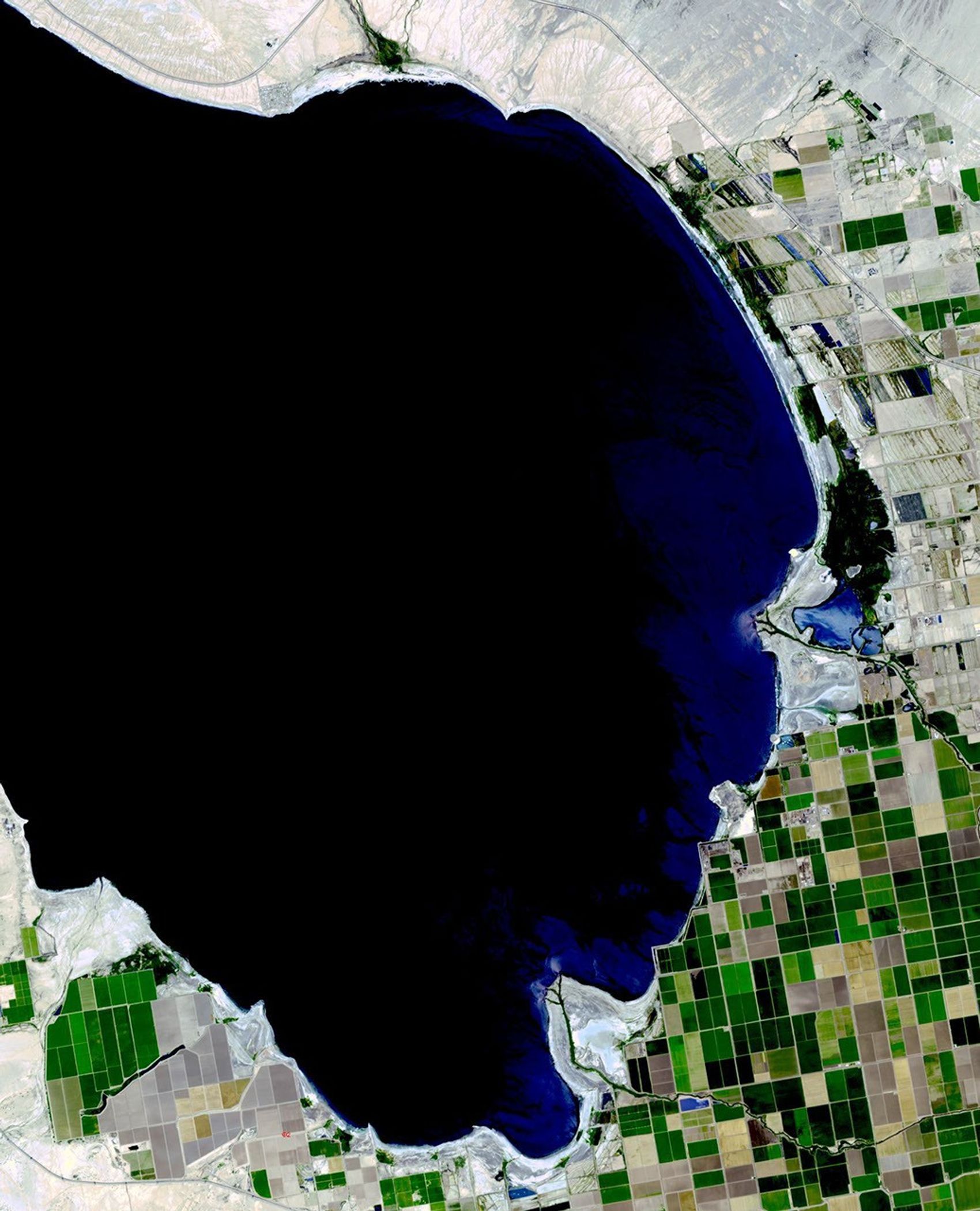 This image from NASA's Terra spacecraft shows the Salton Sea in south California, which was created in 1905 when spring flooding on the Colorado River breached a canal.
