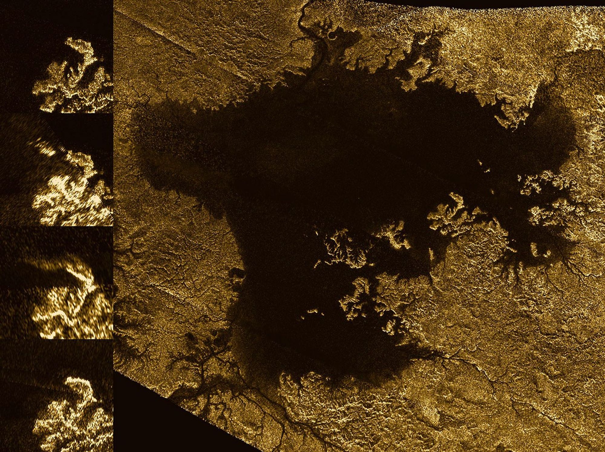 This image from the Radar instrument aboard NASA's Cassini spacecraft show the evolution of a transient feature in the large hydrocarbon sea named Ligeia Mare on Saturn's moon Titan.