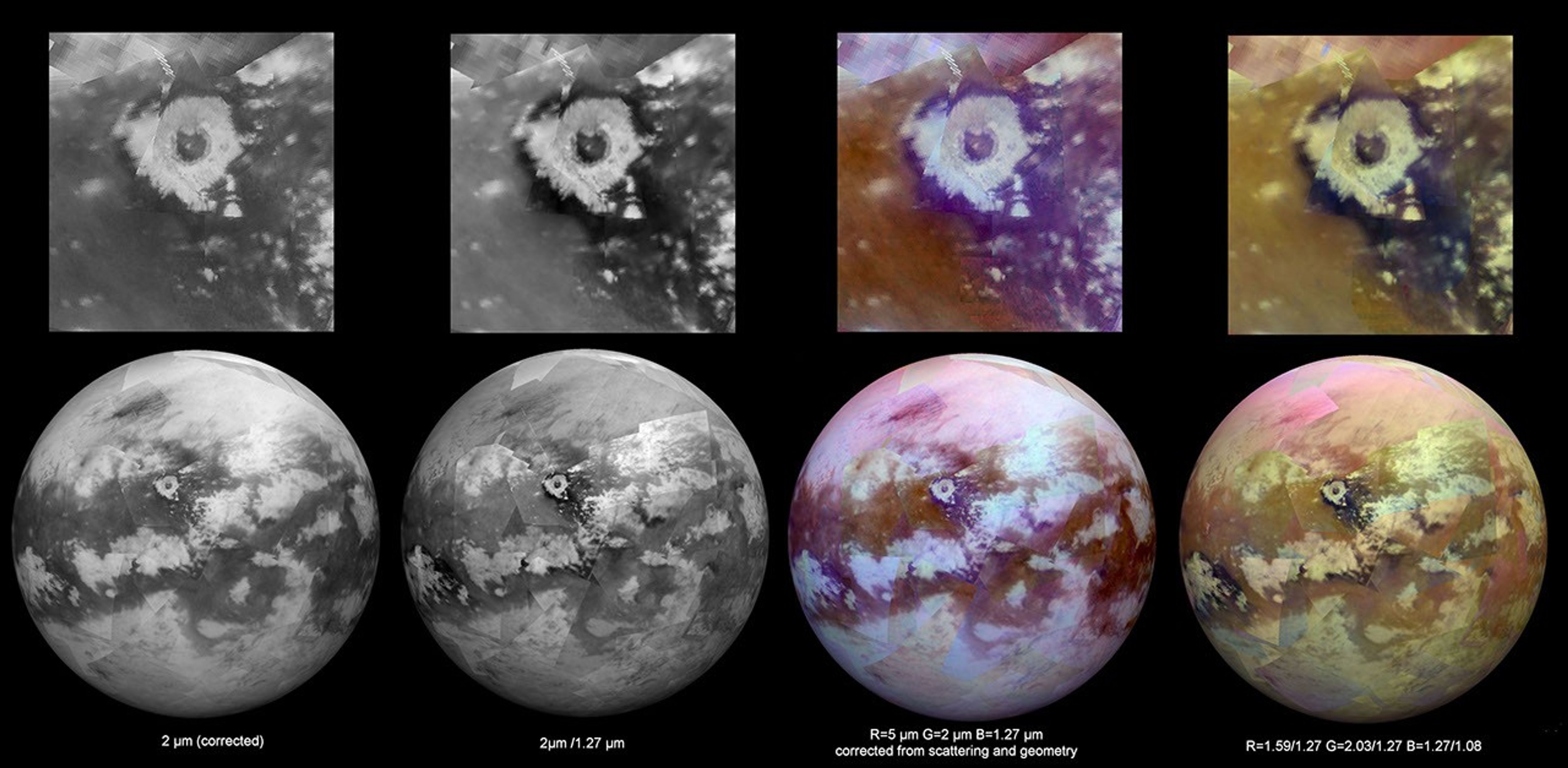 Each of these two montages shows four synthetic views of Titan created using data acquired by NASA's Cassini spacecraft between 2004 and 2015. With each flyby, a brief opportunity to add small pieces to the overall mapping coverage of Titan.
