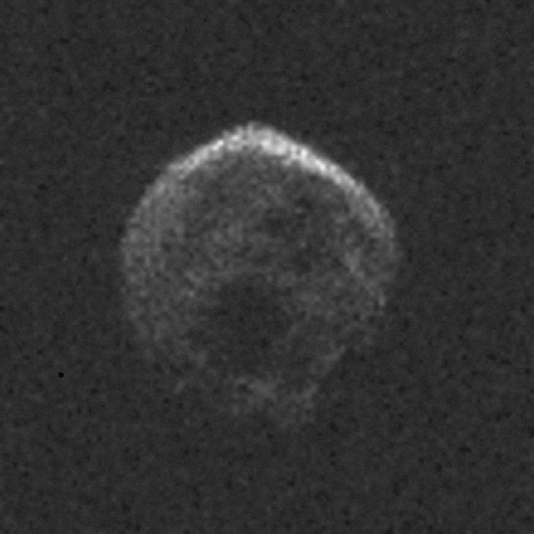 This partial frame from an animation was generated using radar data collected by the National Science Foundation's 1,000-foot (305-meter) Arecibo Observatory in Puerto Rico.