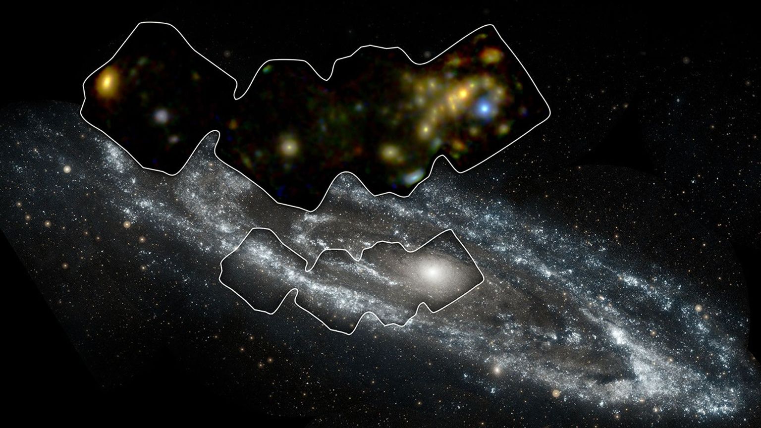These images from NASA's GALEX and NuSTAR is of Andromeda, a spiral galaxy like our Milky Way but larger in size. It lies 2.5 million light-years away in the Andromeda constellation.