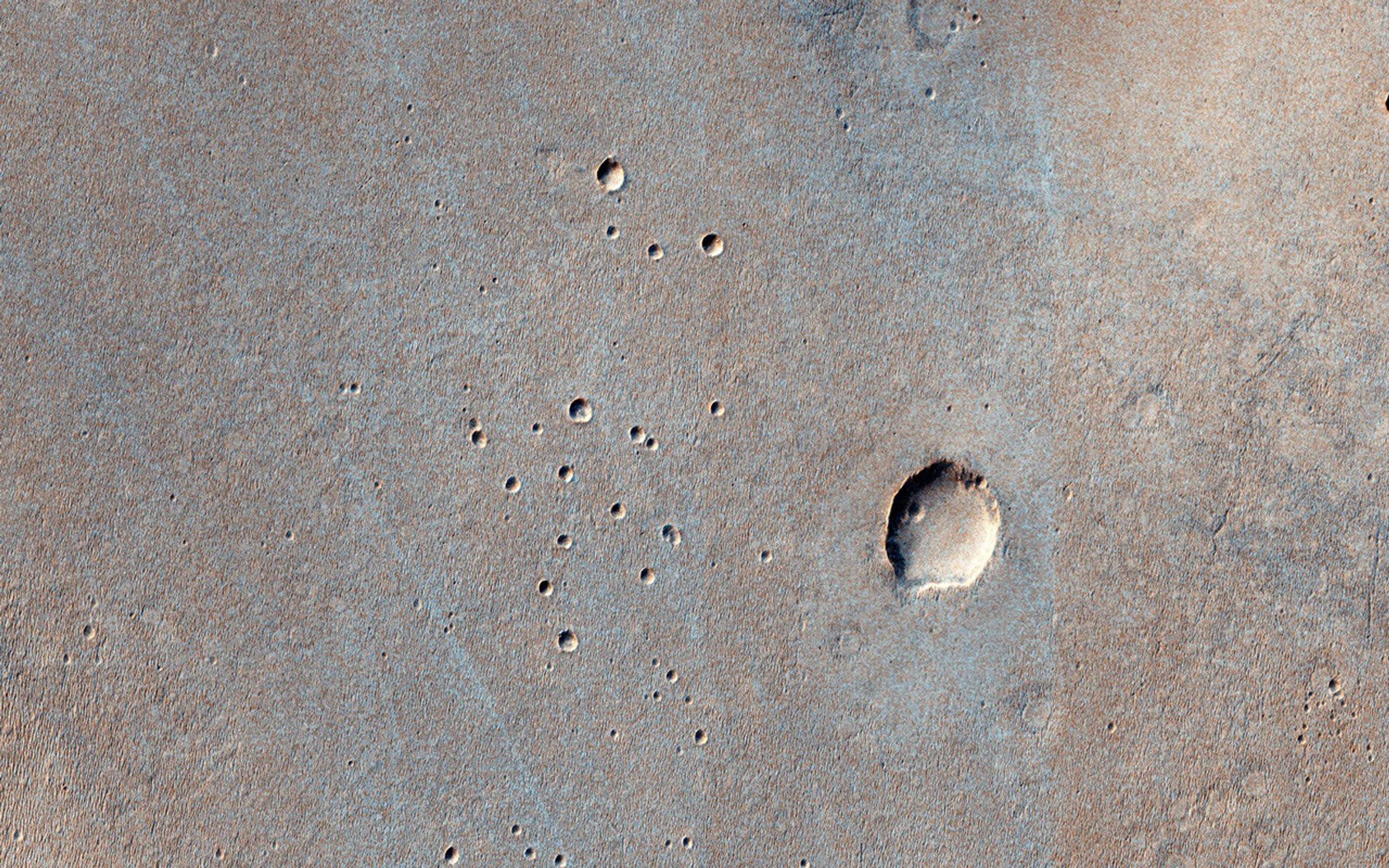 This image from NASA's Mars Reconnaissance Orbiter spacecraft is of a landing site that the flattest, safest place on Mars: part of Meridiani Planum, close to where the Opportunity rover landed.