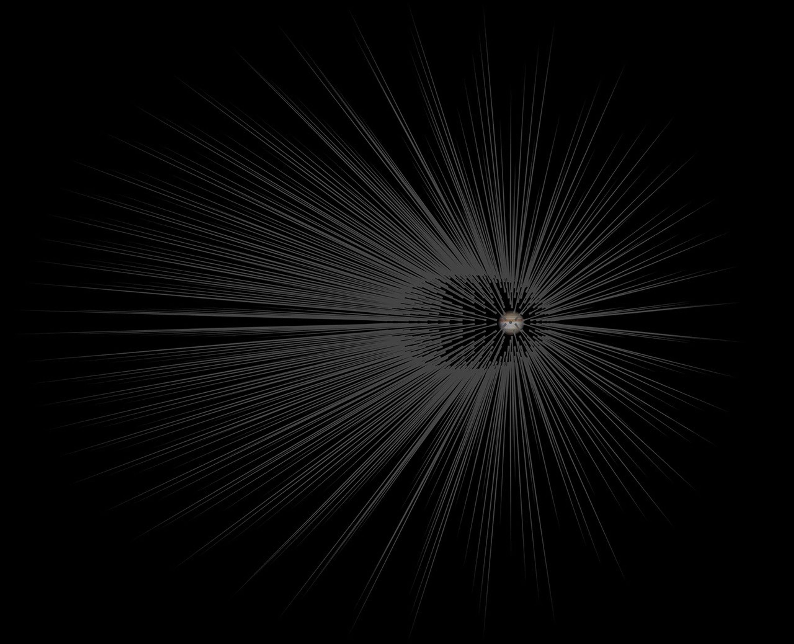 This illustration shows Jupiter surrounded by filaments of dark matter called 'hairs,' according to a new study based on computer simulations.