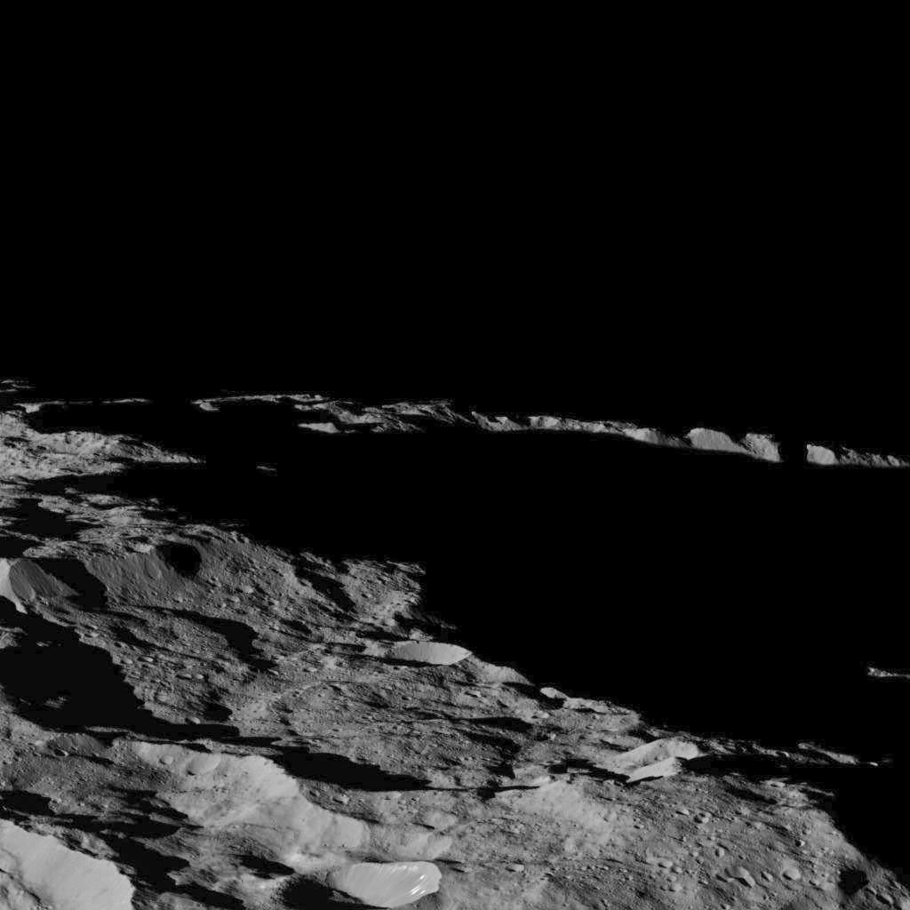 As seen by NASA's Dawn spacecraft, this part of Ceres, near the south pole, has such long shadows because, from the perspective of this location, the sun is near the horizon.