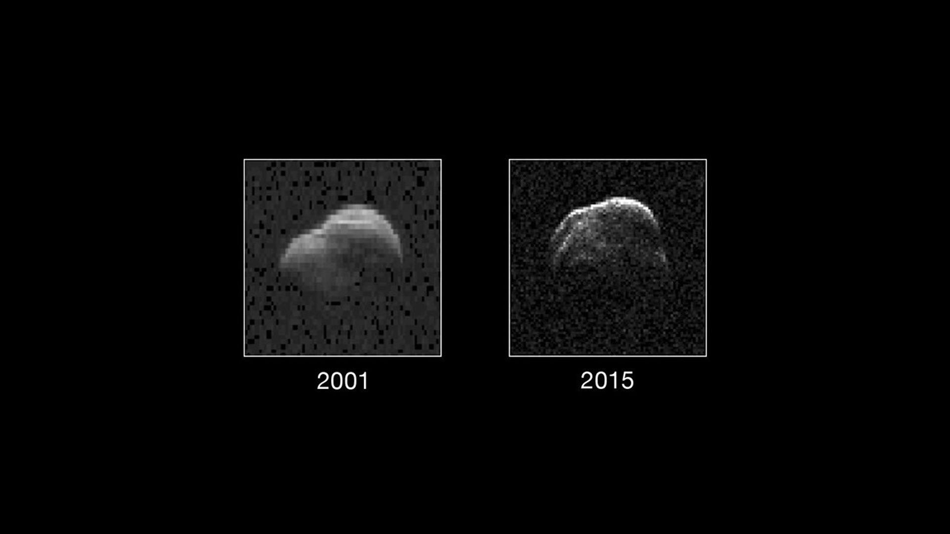 Asteroid 1998 WT24 (left in December 2001, right on December 11, 2015) taken by NASA's the 230-foot (70-meter) DSS-14 antenna at Goldstone, California.