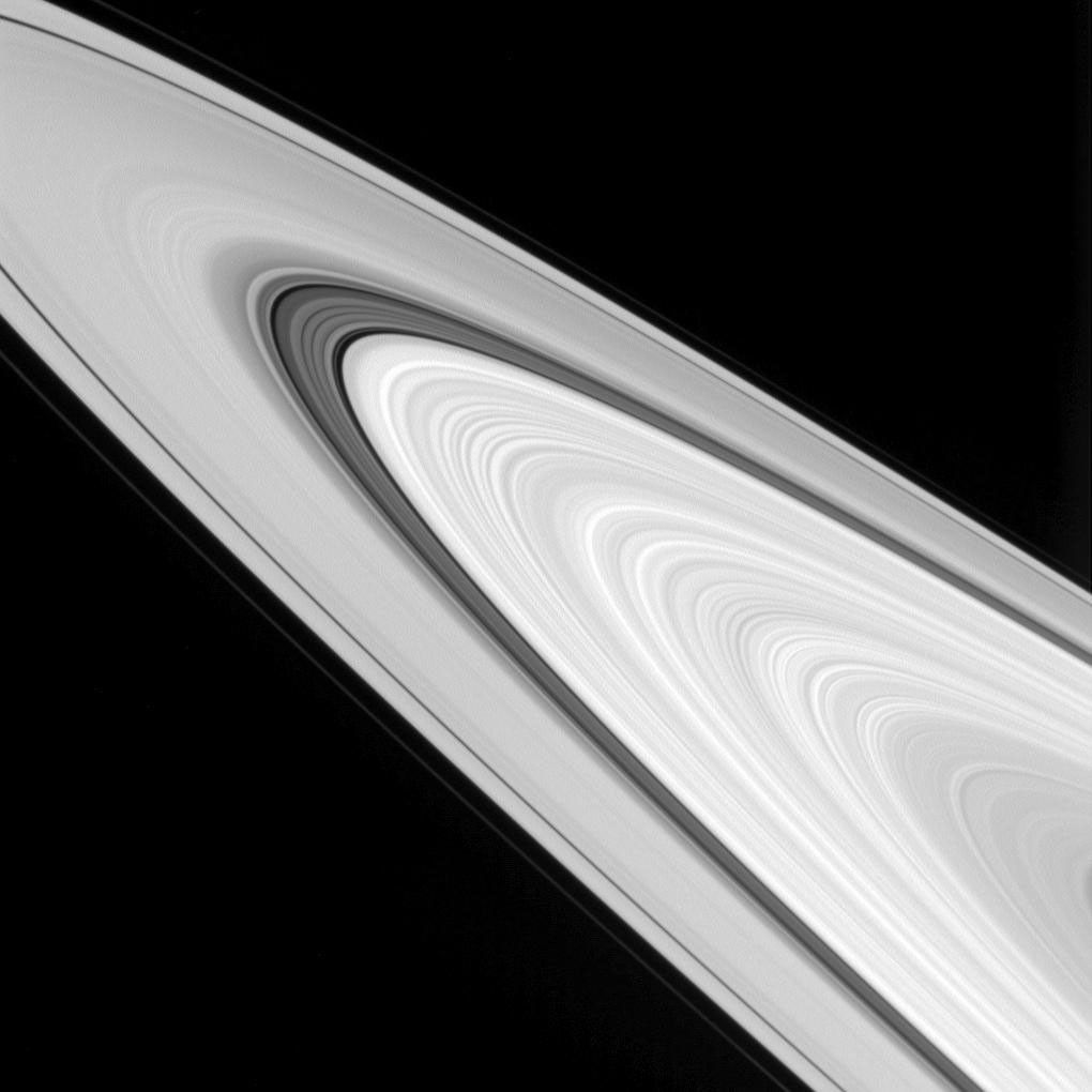 This view from NASA's Cassini spacecraft showcases some of the amazingly detailed structure of Saturn's rings. The image was taken in visible light with the Cassini spacecraft wide-angle camera on Sept. 24, 2016.