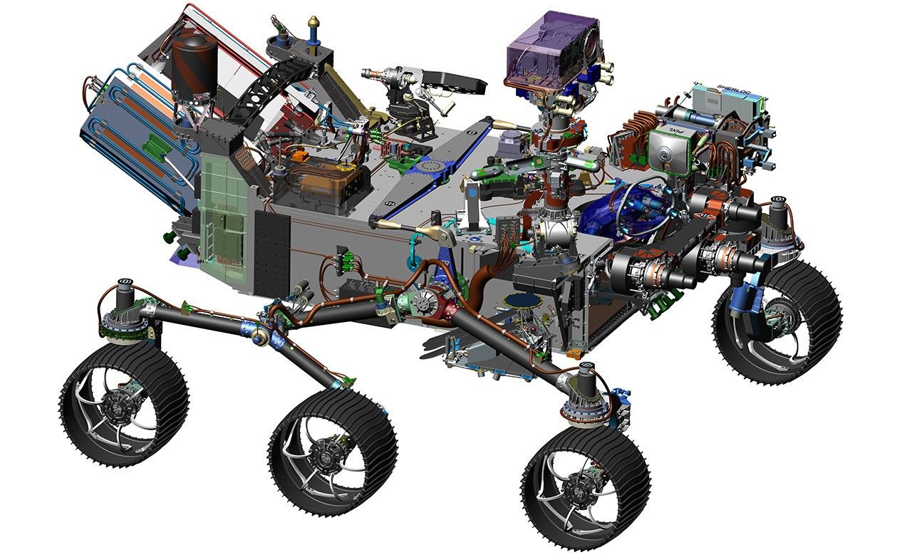 This 2016 image comes from computer-assisted-design work on the 2020 rover. The design leverages many successful features of NASA's Curiosity rover, which landed on Mars in 2012.
