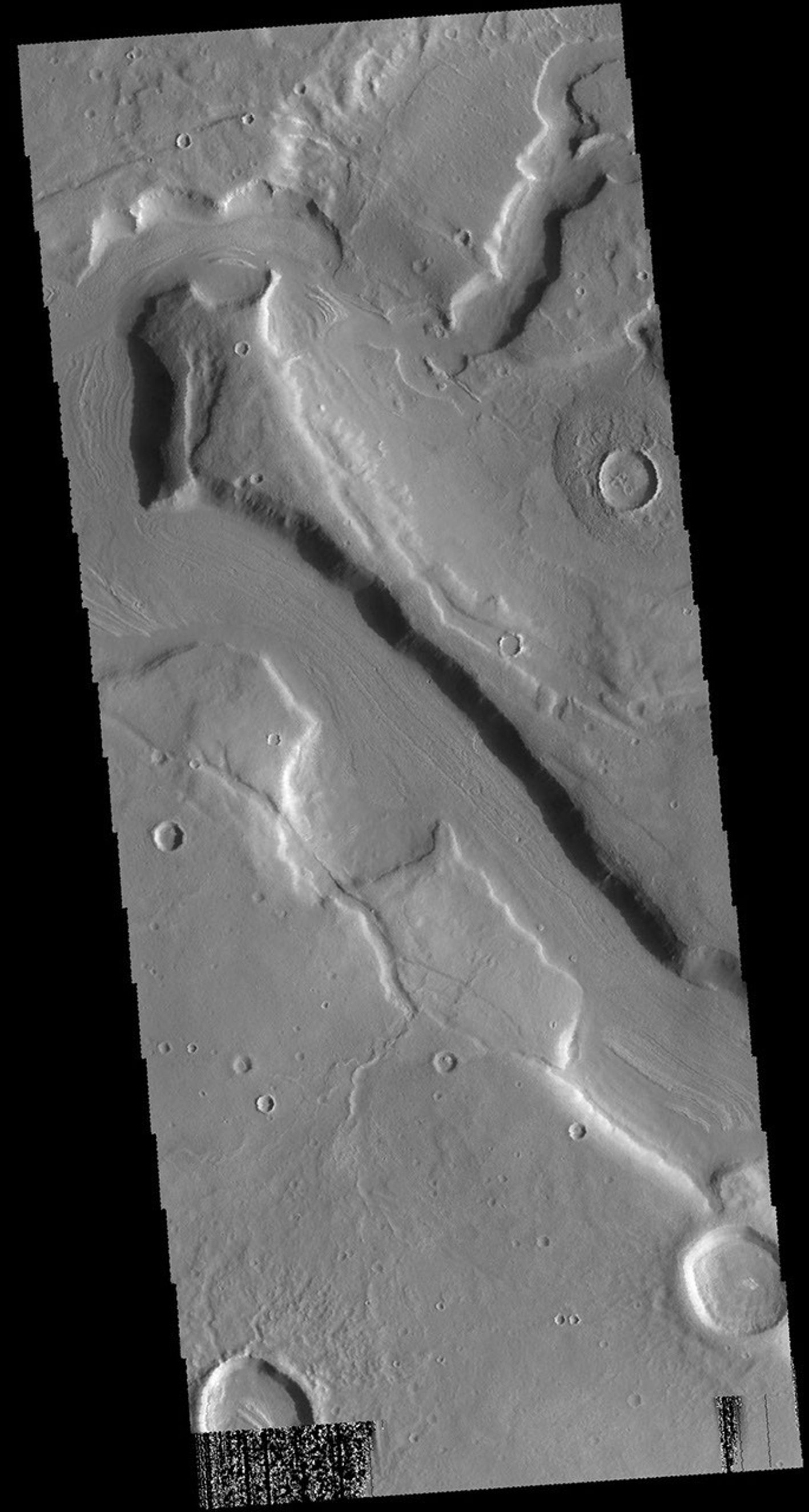 This image captured by NASA's 2001 Mars Odyssey spacecraft shows a small portion of Mamers Valles.
